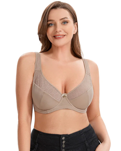 Oropeel Curvy Double Layered Minimizer Wired Bra with Lace Touch-BEIGE